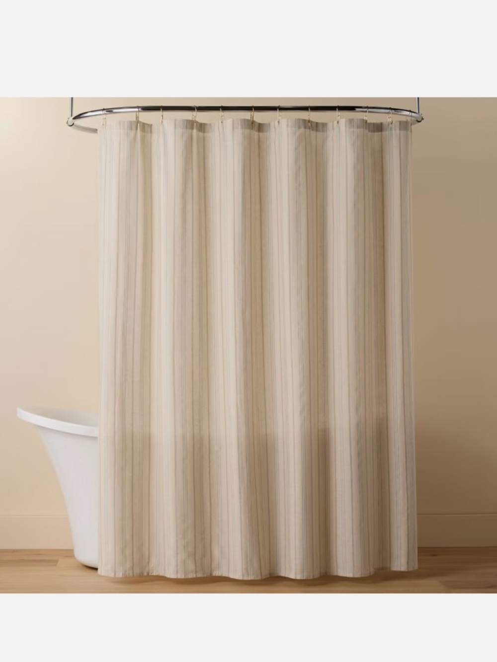 Hearth & Hand Green & Cream Vertical Stripe Linen Blend Shower Curtain 72" x 72"